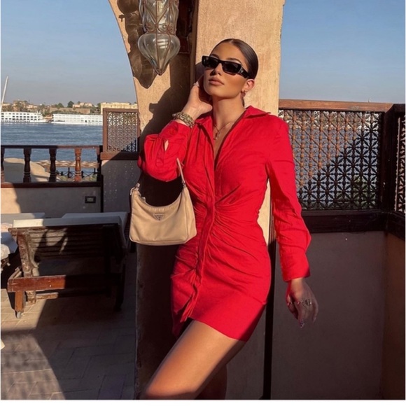 NWT Blogger Fav Zara Red Linen Draped Dress - Picture 1 of 11